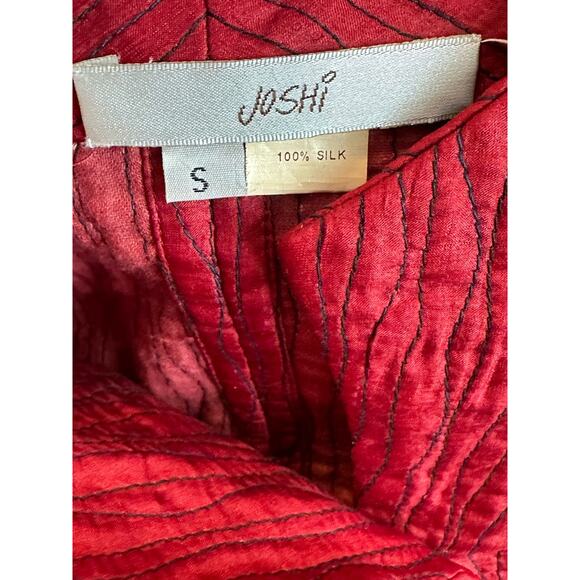 Joshi red silk lightweight quilted long sleeves buttoned jacket coat size S - Picture 3 of 16